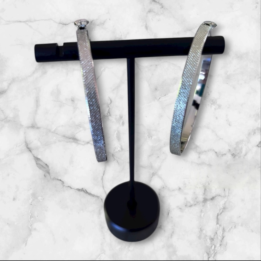 Textured stainless steel hoops. Approximately 1.75”. New. - Picture 3 of 4